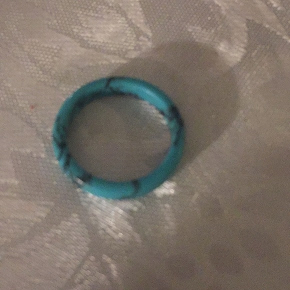 Turquoise  & Navy blue streak size 8 ring - Picture 1 of 5